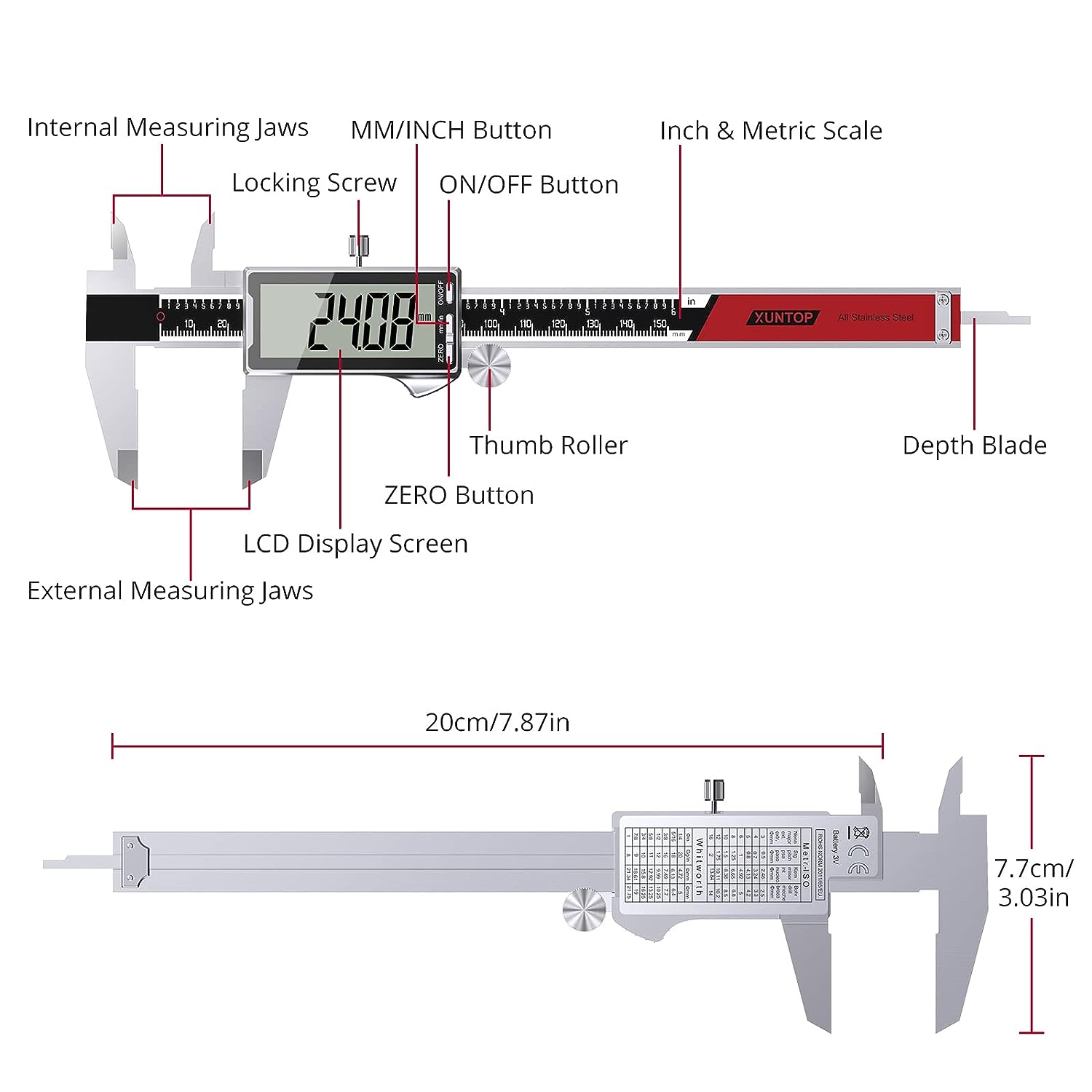 XUNTOP 6 Inch Digital Caliper Electronic Caliper Precision