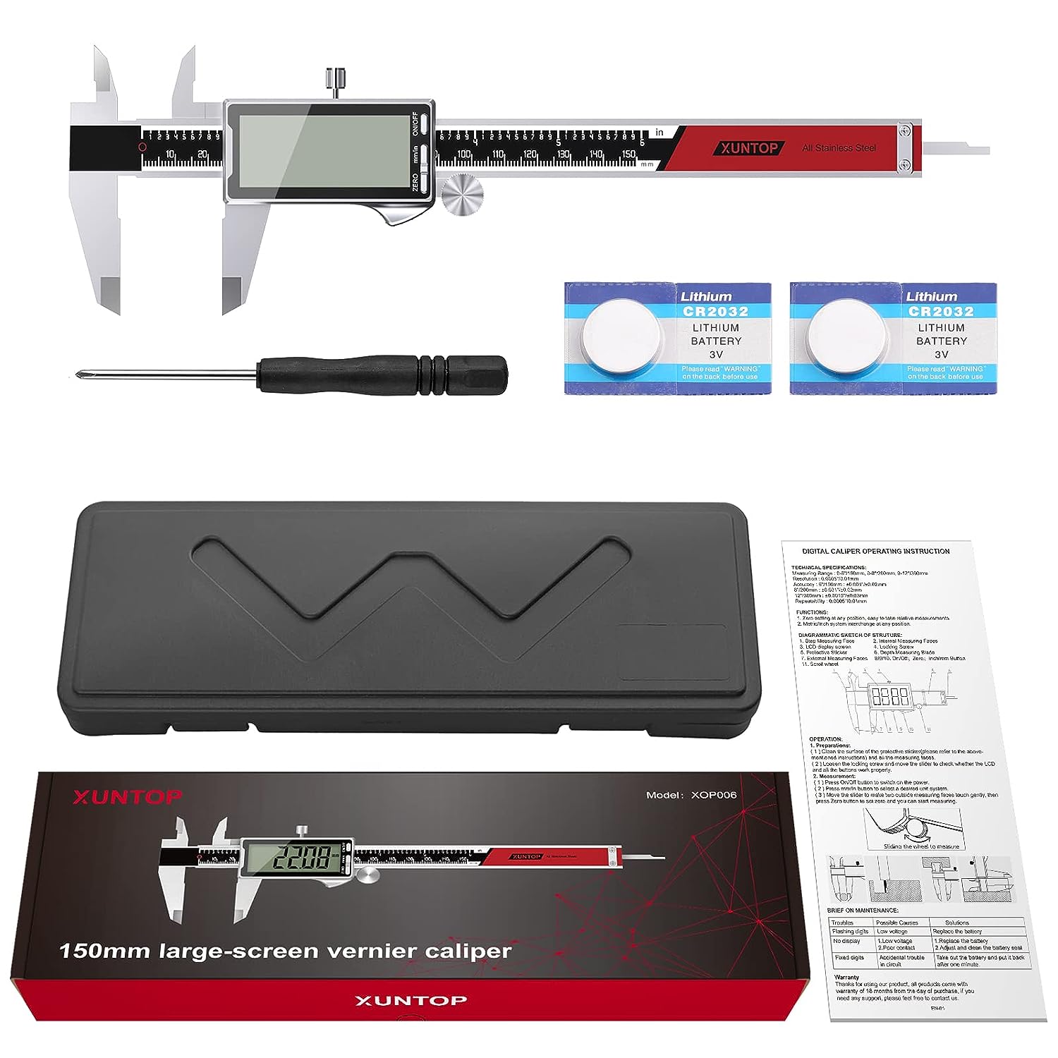 XUNTOP 6 Inch Digital Caliper Electronic Caliper Precision