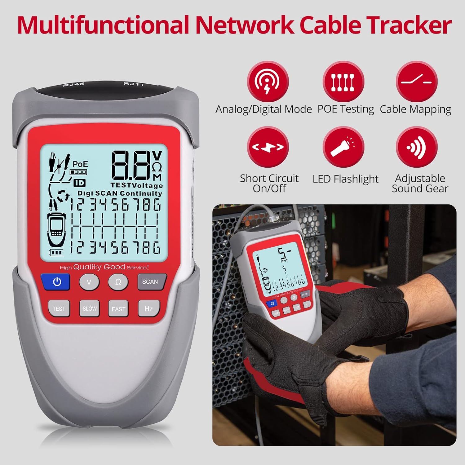 XUNTOP Network Cable Tester Wire Tracker LCD Line