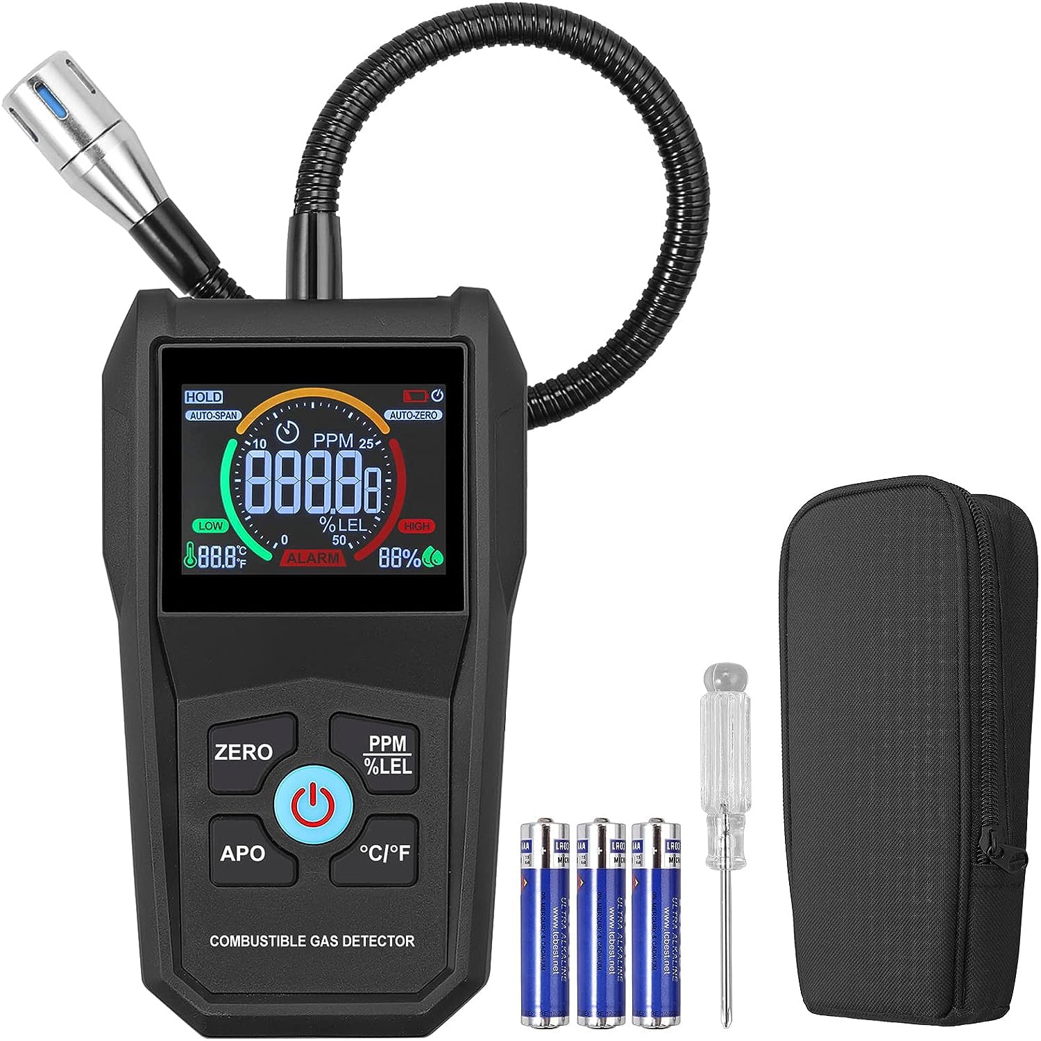 XUNTOP Gas Leak Detector 0-50000PPM 100%LEL Combustible Gas Leak Tester