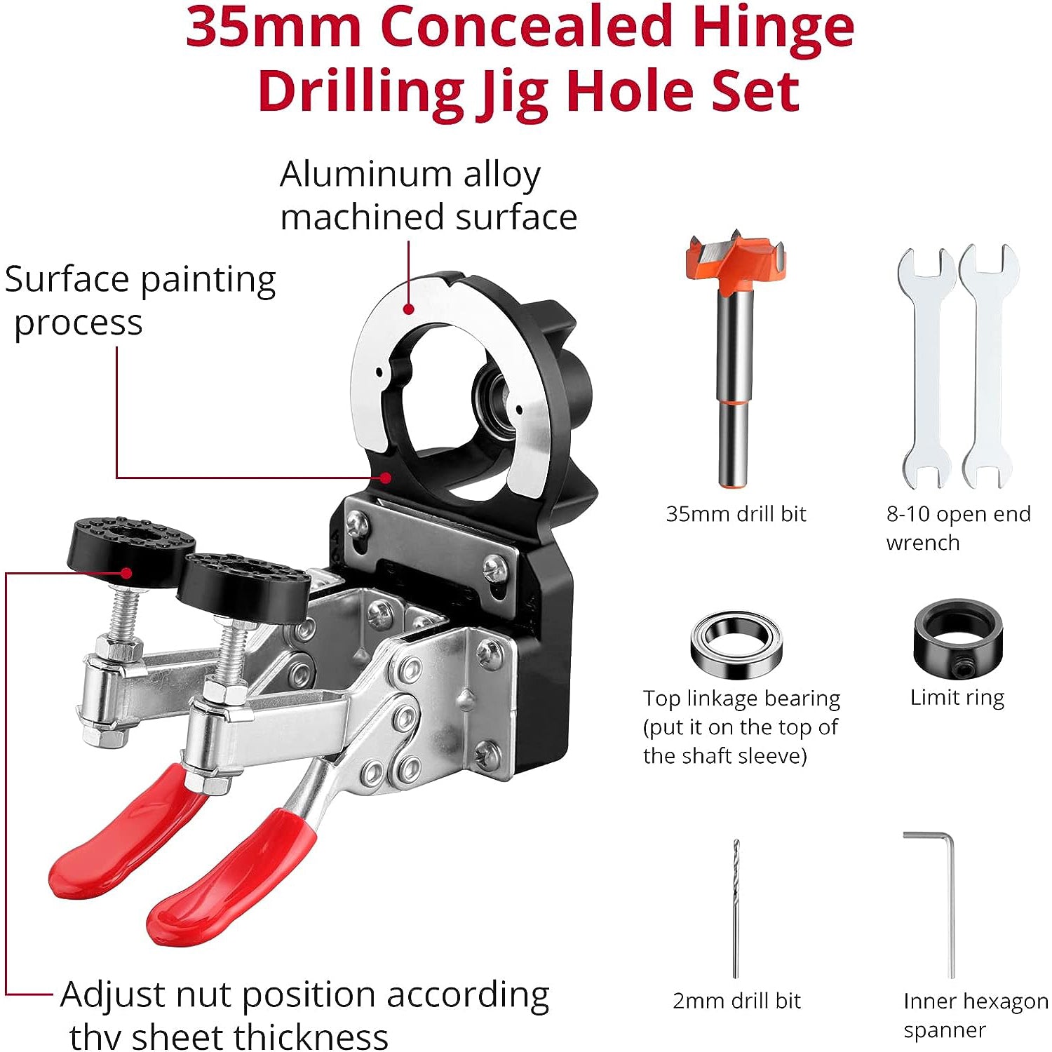 XUNTOP 35mm Concealed Hinge Drilling Jig Hole Set