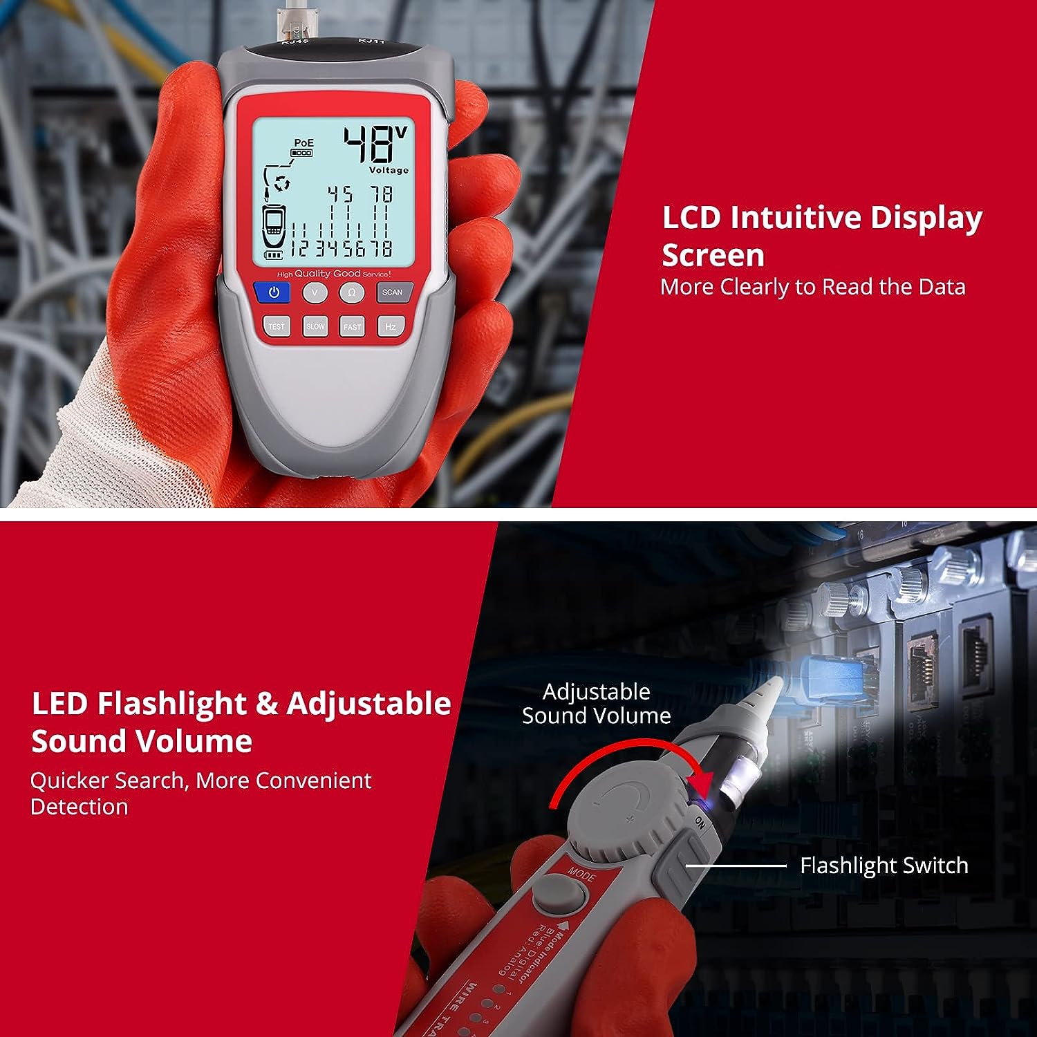 XUNTOP Network Cable Tester Wire Tracker LCD Line