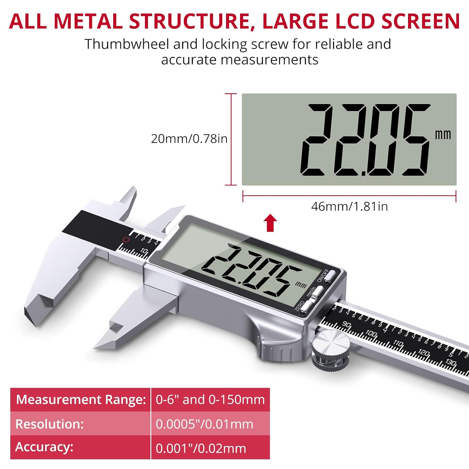 XUNTOP 6 Inch Digital Caliper Electronic Caliper Precision