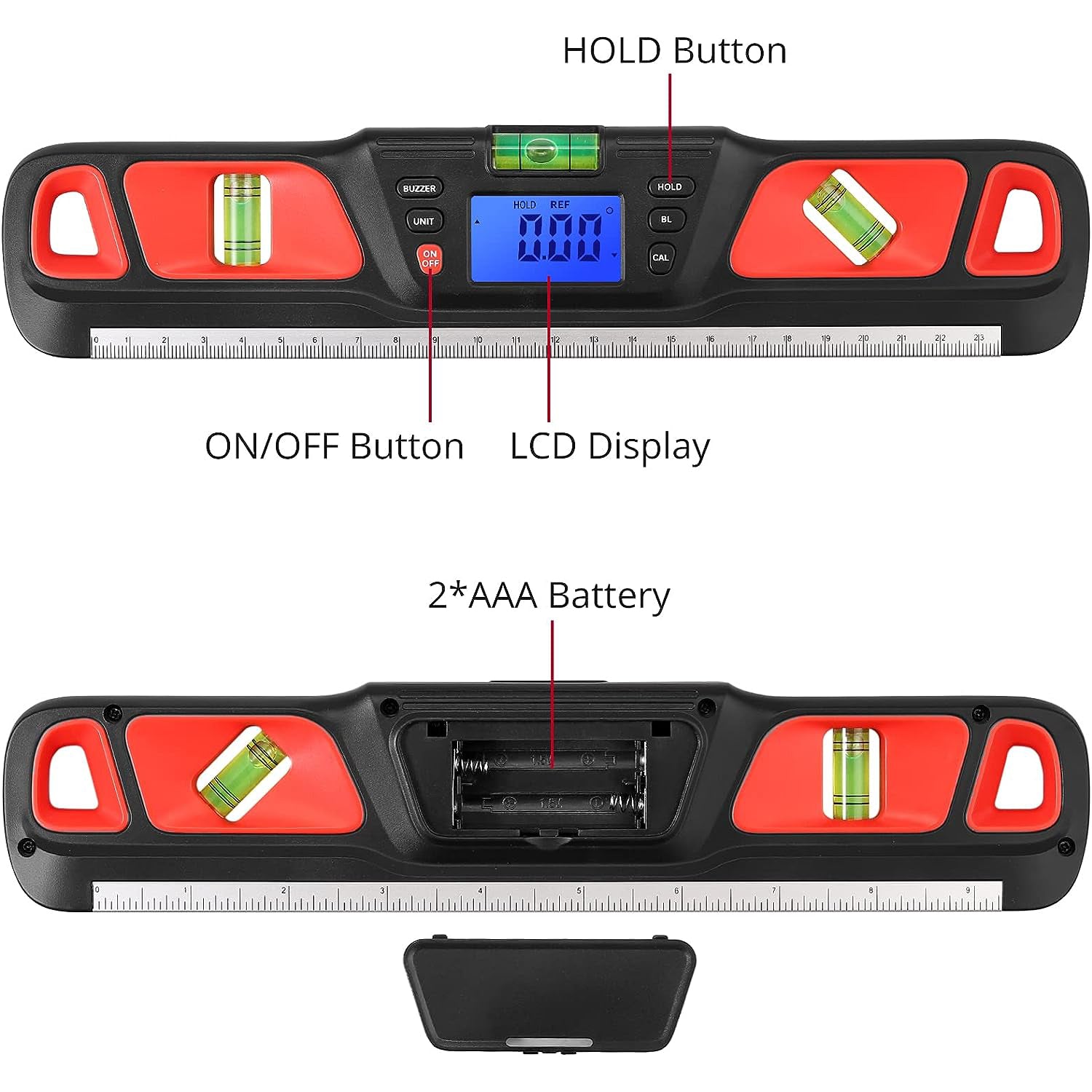 XUNTOP 9-Inch Digital Protractor ±0.05°Accuracy LCD Backlight Digital Angle Gauge