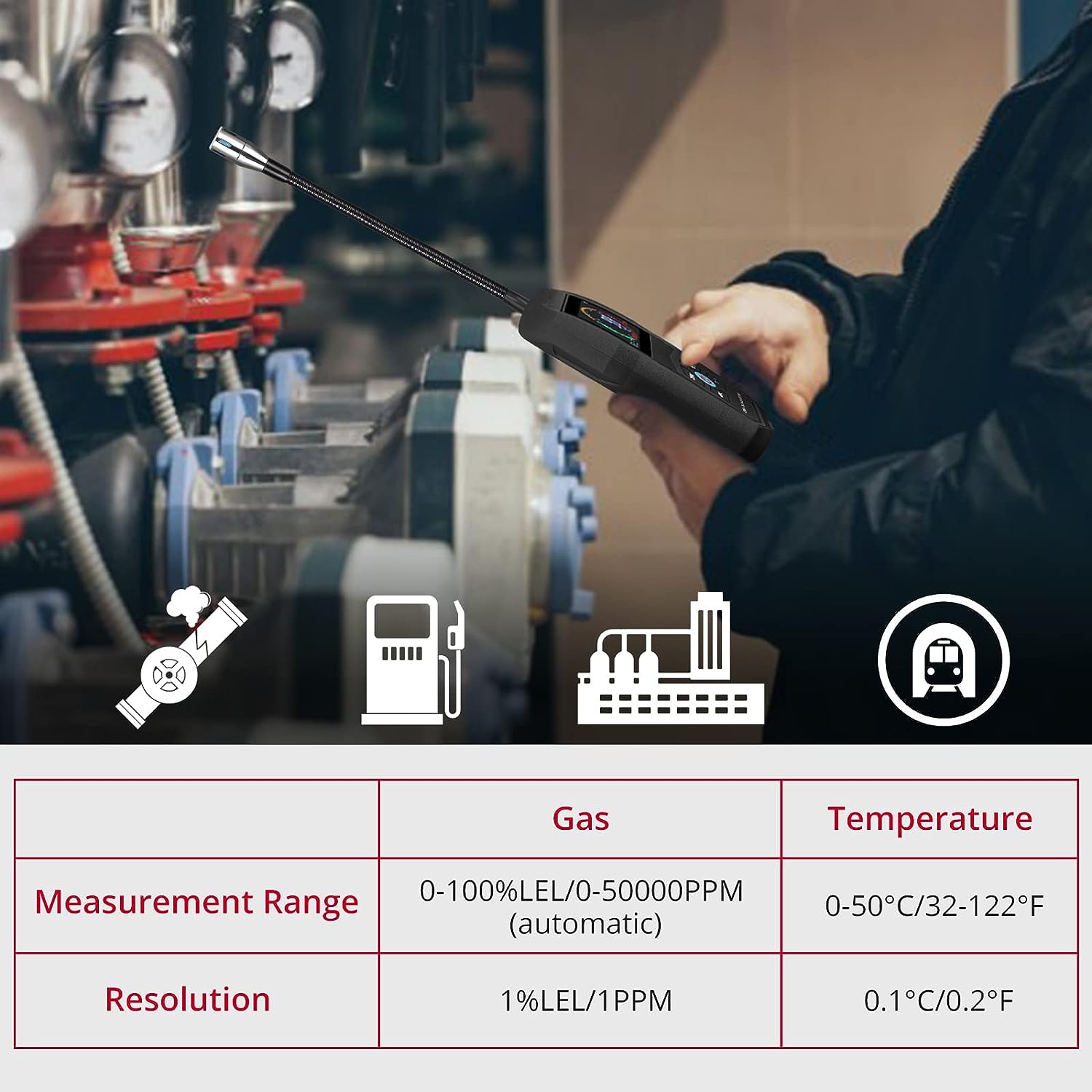 XUNTOP Gas Leak Detector 0-50000PPM 100%LEL Combustible Gas Leak Tester