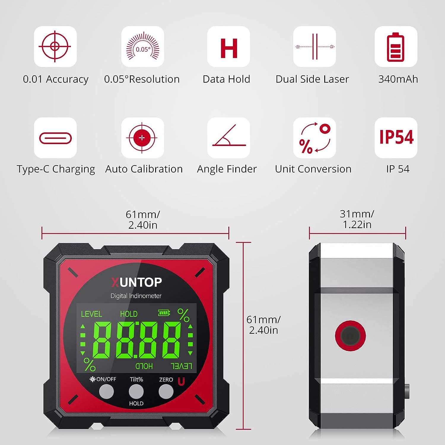 XUNTOP USB Charging Digital Level Box Angle Finder