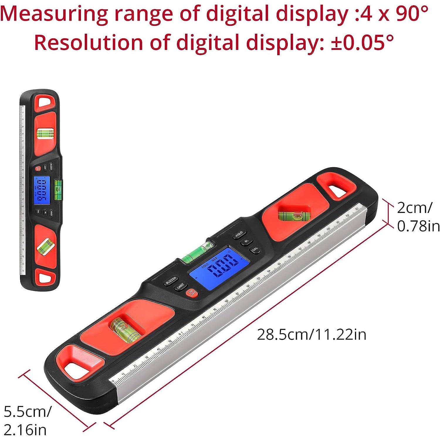 XUNTOP 9-Inch Digital Protractor ±0.05°Accuracy LCD Backlight Digital Angle Gauge